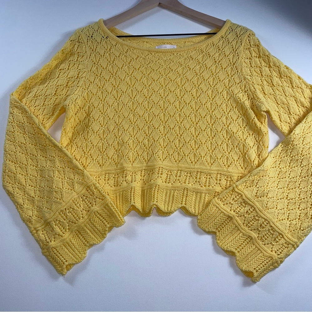 Lauren Conrad Yellow Crochet Knit Sweater – Size L Romantic Knot Fairy